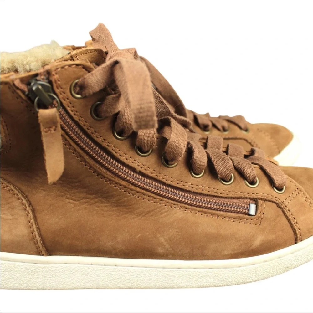 UGG Brown Leather High Top Lace Up Zipper Boots 1019716 Womens SIze US 9.5